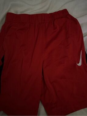 Nike Red Kids Athletic Shorts with White Swoosh
